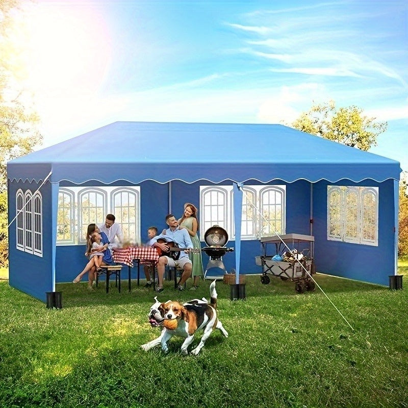Partytent – Paviljoen – Tuinentent – Feesttent – Gazebo – Opvouwbaar – Stevig Stalen Frame – Inclusief 6 Zandzakken – Blauw – 3x6 Meter – UV50+ Bescherming