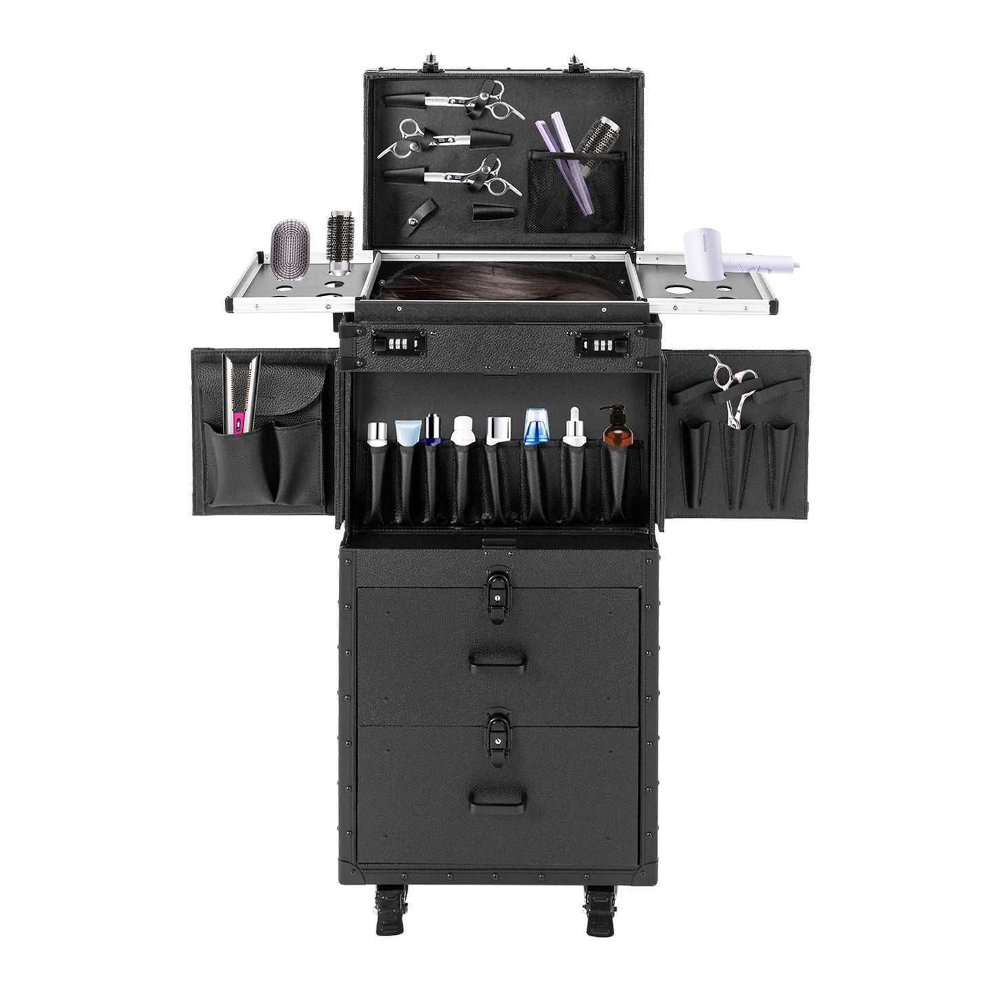 Kapperswagen – Kappers Trolley – Werkwagen – Salon Trolley – Make-up Organizer – Ruime Opbergruimte – Stevig Aluminium Frame & ABS Buitenlaag