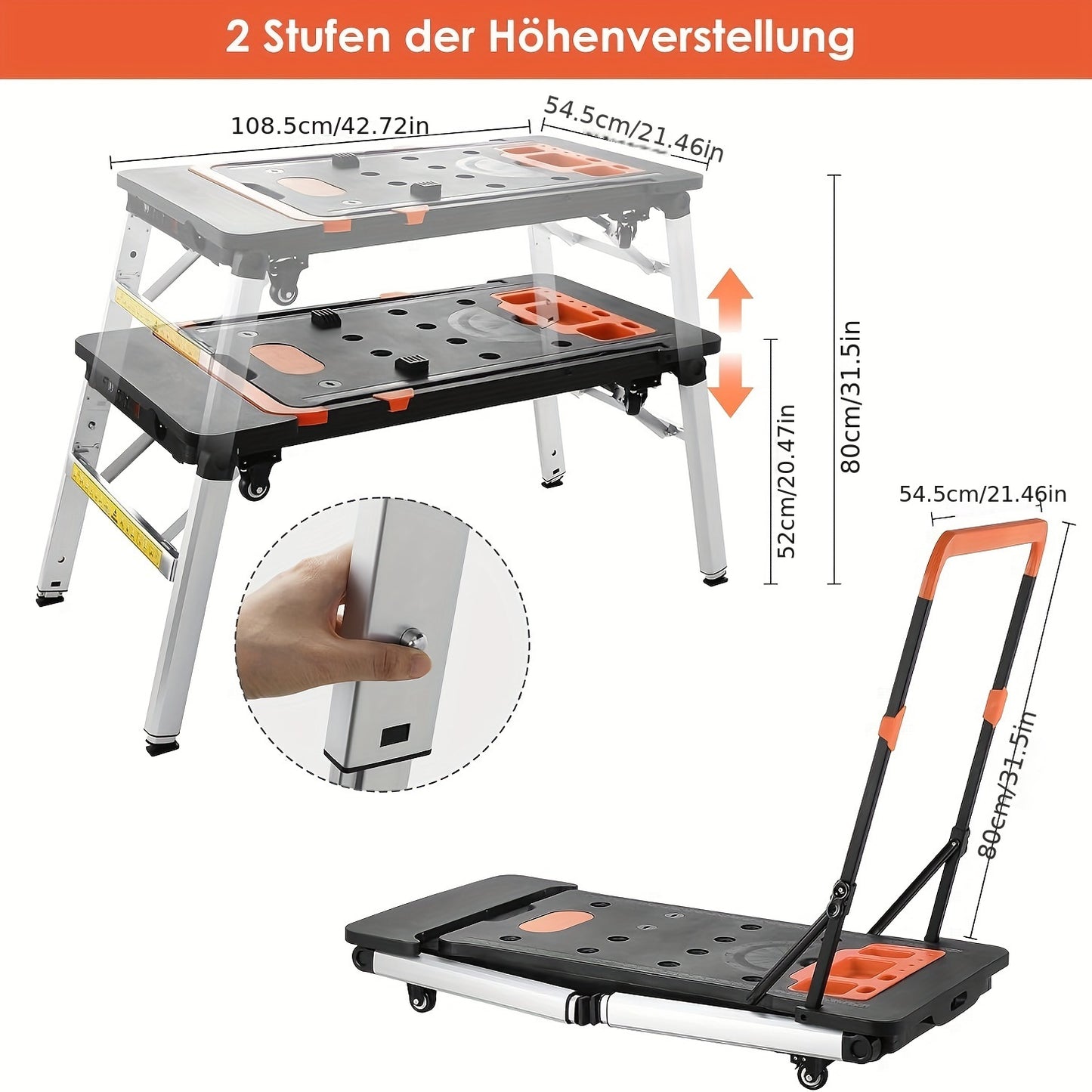 7-in-1 Folding Workbench for Household DIY Workstation, Multifunctional Foldable Work Table with Clamping, Angle Marking, and 150-250kg Load Capacity, Portable Height-Adjustable Workbench with Large Work Surface, ABS/Iron/Alu