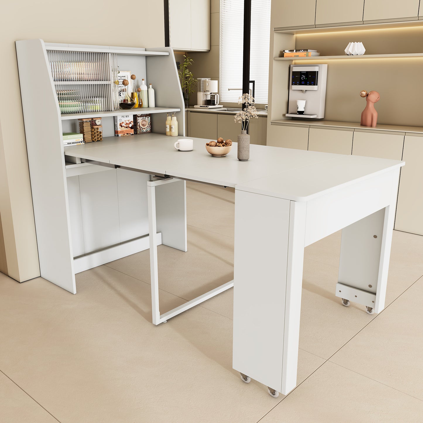 Uitschuifbare Eettafel – Uitklapbare Tafel – Opbergtisch – Salontafel – Multifunctionele Eettafel – Wit – Inklapbaar van 52 tot 132,5 cm – Met Stofdichte Opbergruimte