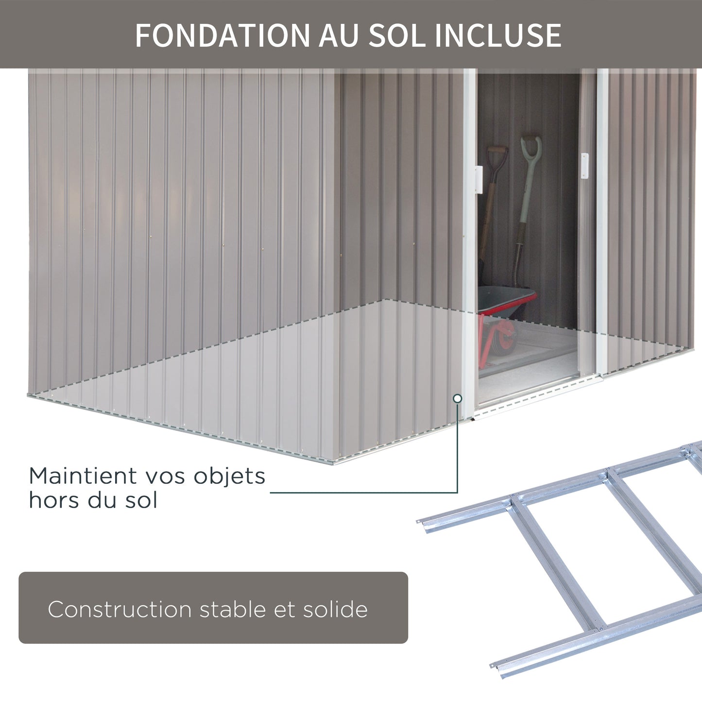Outsunny Garden Shed 4.9m, Garden Cabin, Garden Storage, Dimensions 2.77L x 1.95W x 1.92H m, Sliding Door, Ventilation, Steel Sheet, Gray