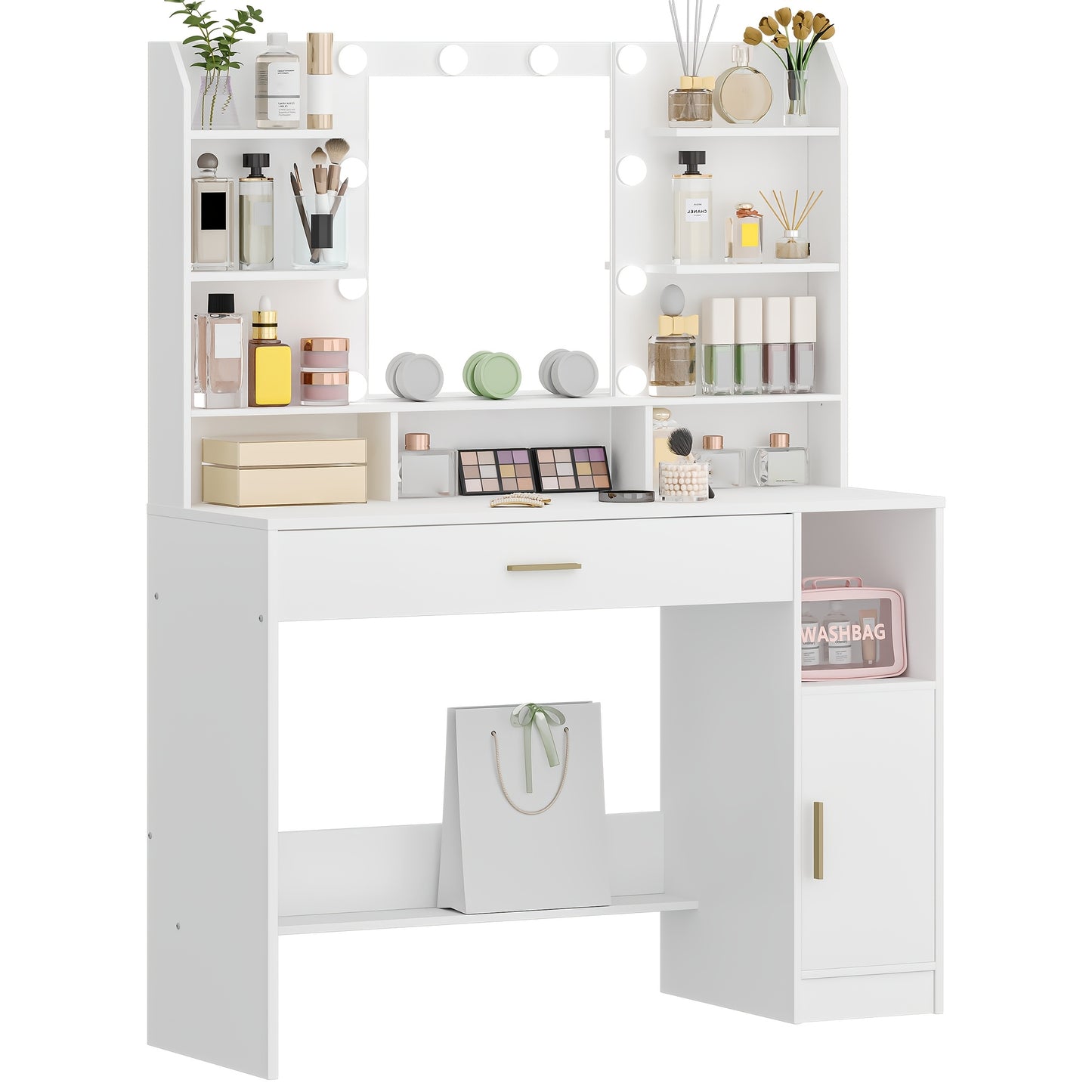 Kaptafel – Make-up tafel – Schminktafel – Dressiertafel – Make-up station – Grote tafelblad – LED-verlichting met verstelbare helderheid – Wit