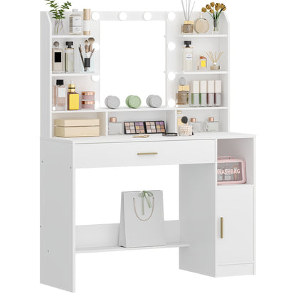 Kaptafel – Make-up tafel – Schminktafel – Dressiertafel – Make-up station – Grote tafelblad – LED-verlichting met verstelbare helderheid – Wit