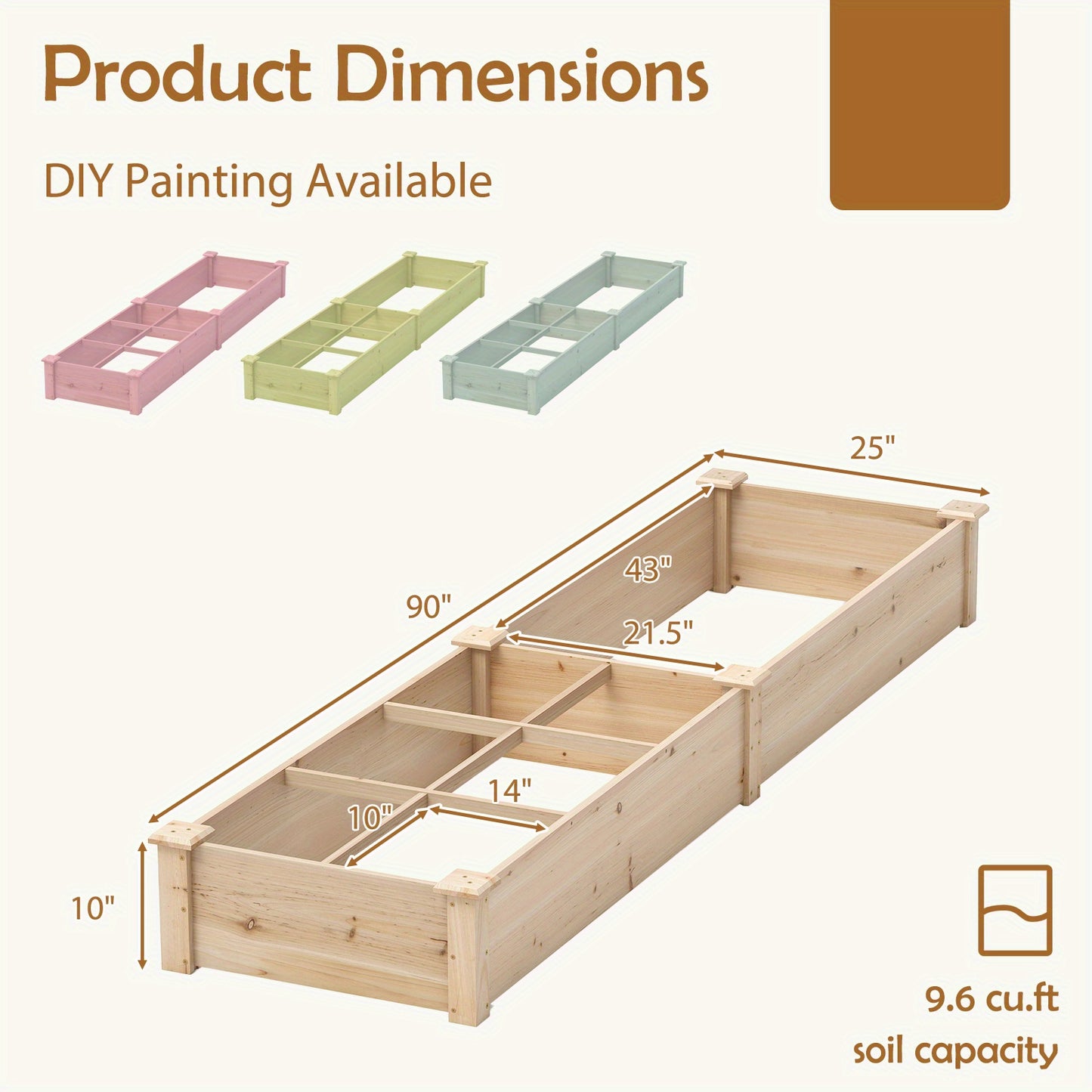 Verhoogd Tuinbed – Moestuinbak – Plantenbak – Kruidenbak – Bloembed – Duurzaam Vurenhout – 228 x 62 x 25 cm – 2 Gescheiden Bakken Met Open Bodem