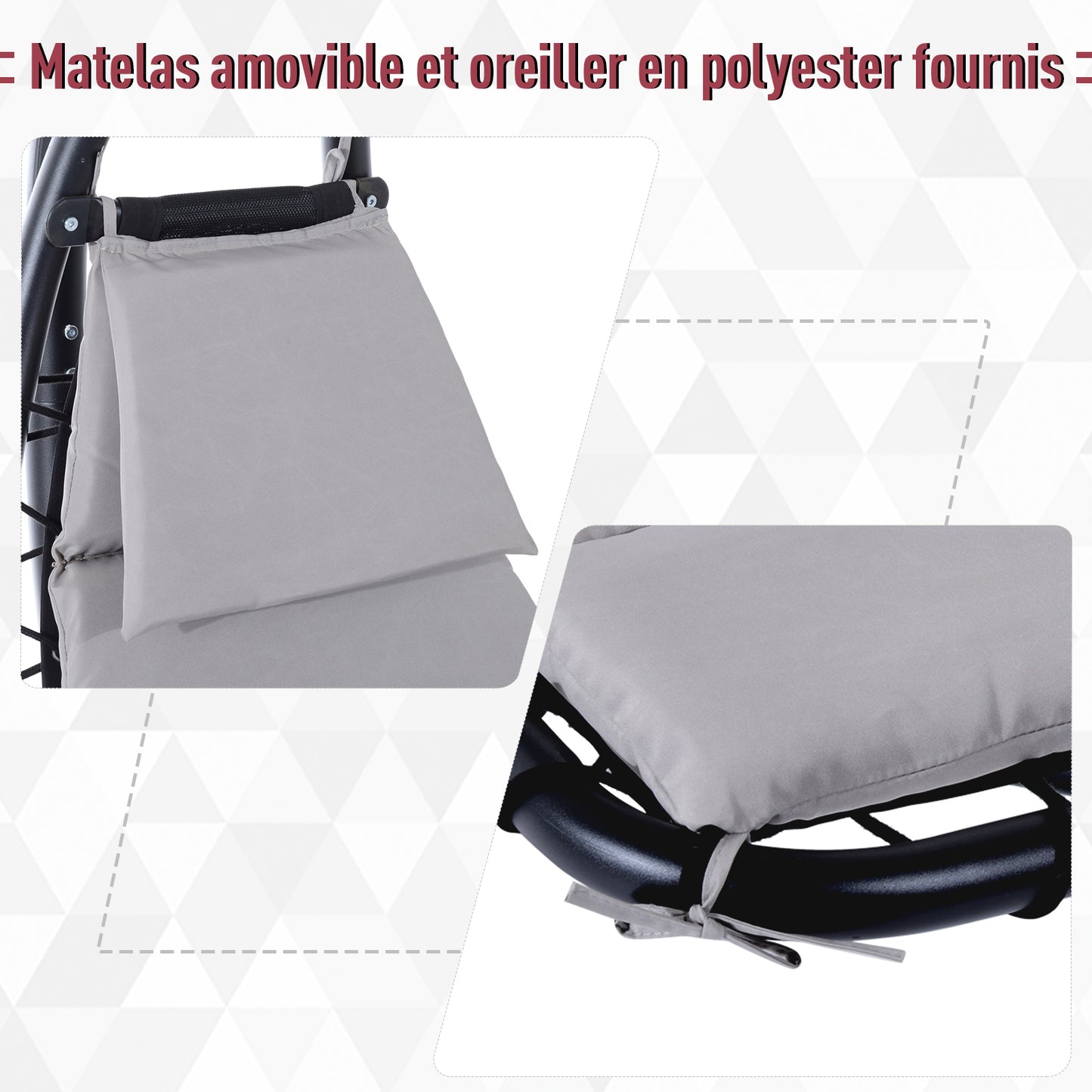 Hangstoel – Schommelstoel – Zitzak – Loungestoel – Zonnehangstoel – Modern Grijs – Verstelbare Zonneklep – Epoxy Stalen Frame