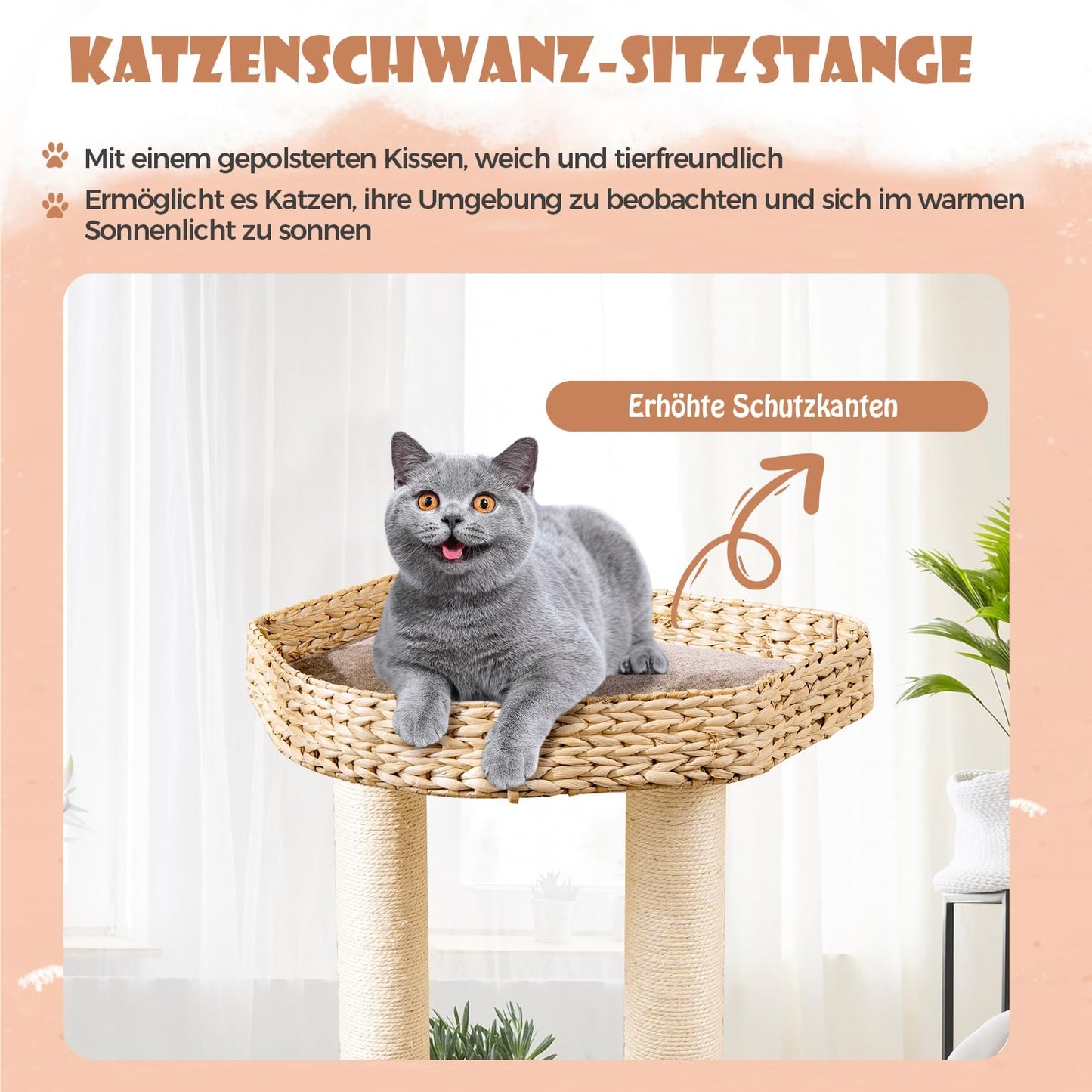 Krabpaal – Krabmeubel – Kattenklimpaal – Krabton – Kattenmeubel – 131 cm Hoog – Natuurlijk Riet en Sisal
