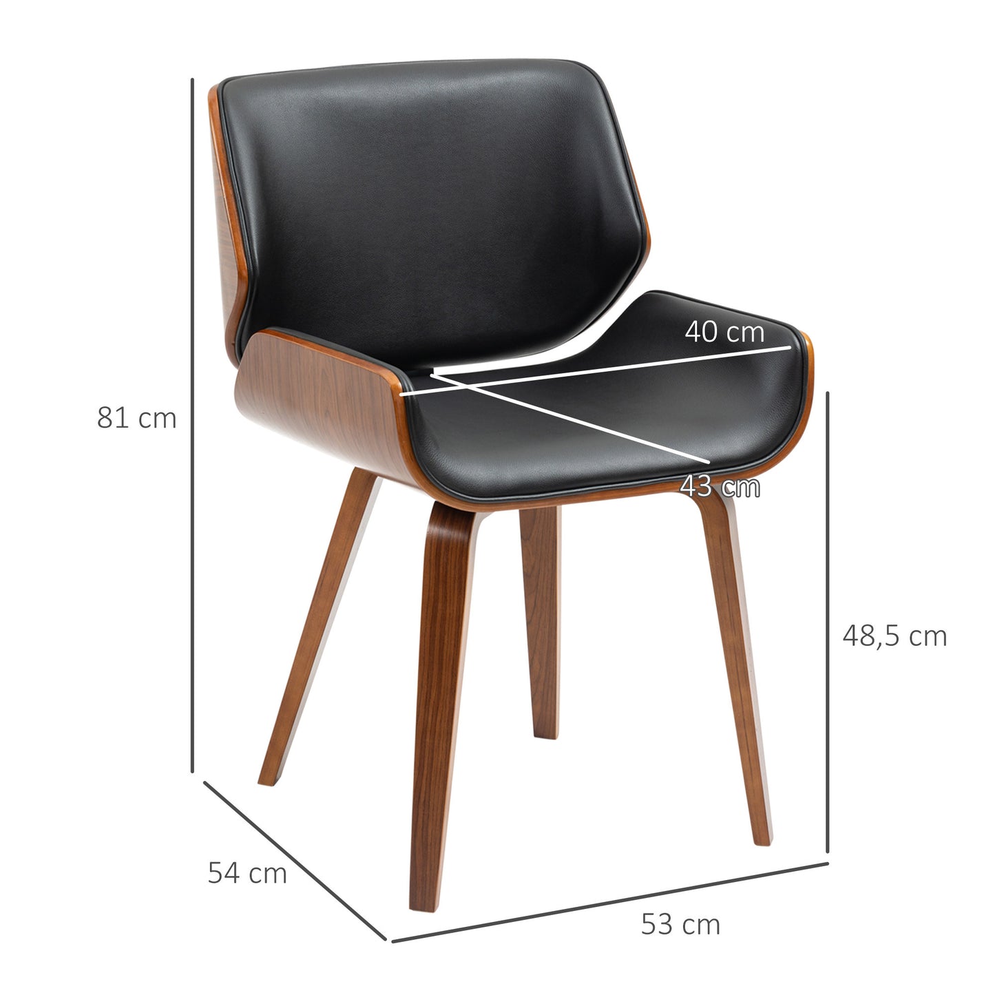 Vintage Eetkamerstoelen – Stoelen – Eetkamerstoelen Set – Kuipstoelen – Design Stoelen – Zwarte Synthetisch Leren Zitting – Houten Poten – Comfortabele Foam Vulling
