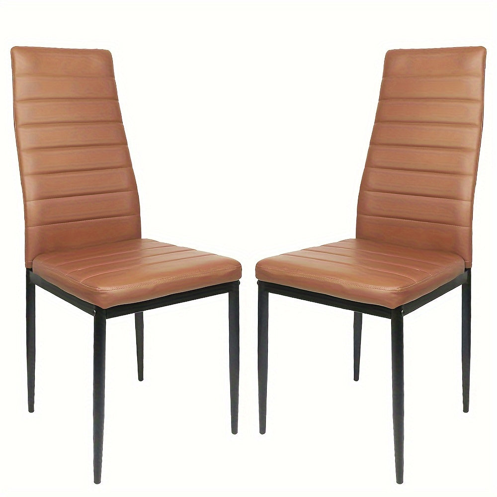 Eetkamerstoelen – Stoelen – Kuipstoelen – Keukenstoelen – Dining Chairs – Set Van 6 – Kunstleren Bekleding – Ergonomische Gebogen Rugleuning – Padded Zitting – Metalen Poten – Makkelijk Schoon Te Maken – Armloos – Modern Design – Bruin
