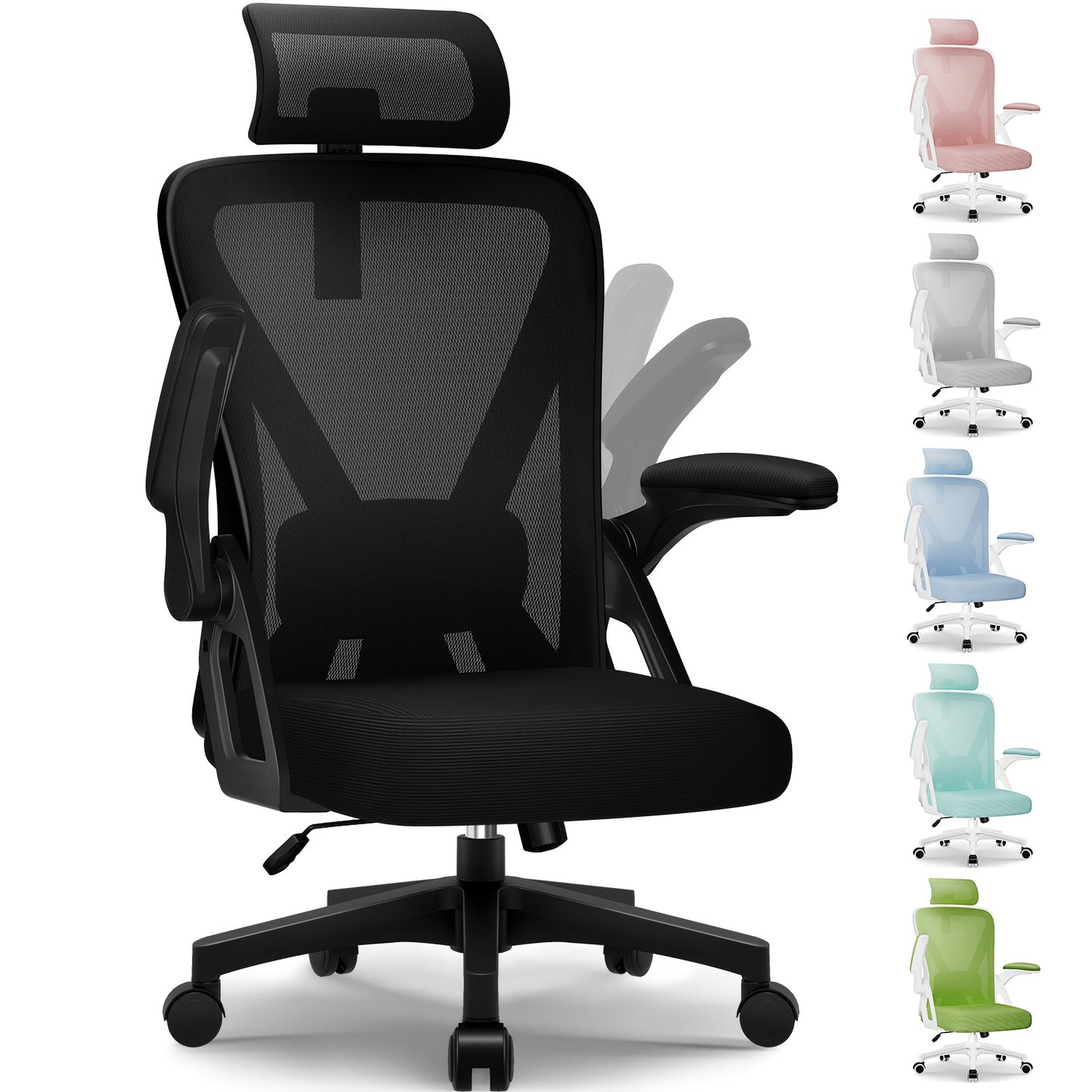 Ergonomic Office Chair with Adjustable Lumbar Support & Headrest, Folding Armrests, Foam Seat Suitable for & - Heavy-Duty, Assembly, Compatible for s (Desk Chair)