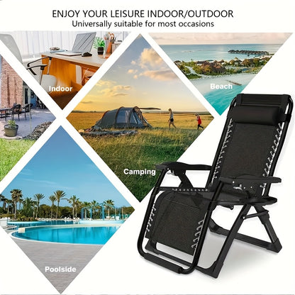 Extra Brede Campingstoel – Klapstoel – Tuinstoel – Strandstoel – Ligstoel – Verstelbare Rugleuning – Stevig Stalen Frame – 72 cm Zitbreedte – Inclusief Kussen en Bekerhouder – Zwarte Variant