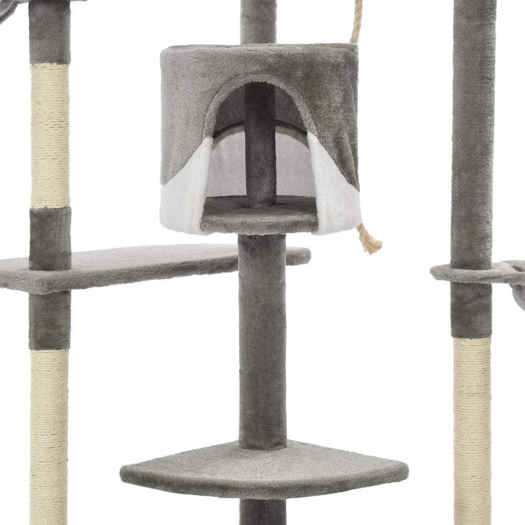 Krabpaal – Kattenkrabpaal – Kattenboom – Kattenhuis – Krabmeubel – Meerdere Niveaus – Pluche Bekleding - Grijs en Wit