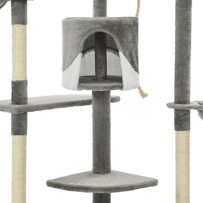 Krabpaal – Kattenkrabpaal – Kattenboom – Kattenhuis – Krabmeubel – Meerdere Niveaus – Pluche Bekleding - Grijs en Wit