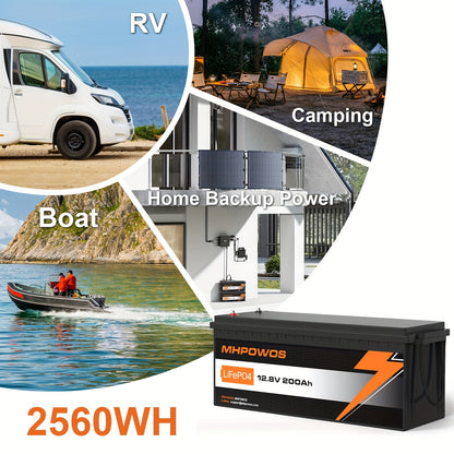 Lithium accu – Lithium ijzerfosfaat accu – AGM accu – Bootaccu – Camperaccu – 12,8V 200Ah – Hoog vermogen 2560Wh – 6000+ laadcycli met beveiliging tegen overladen en diepontlading