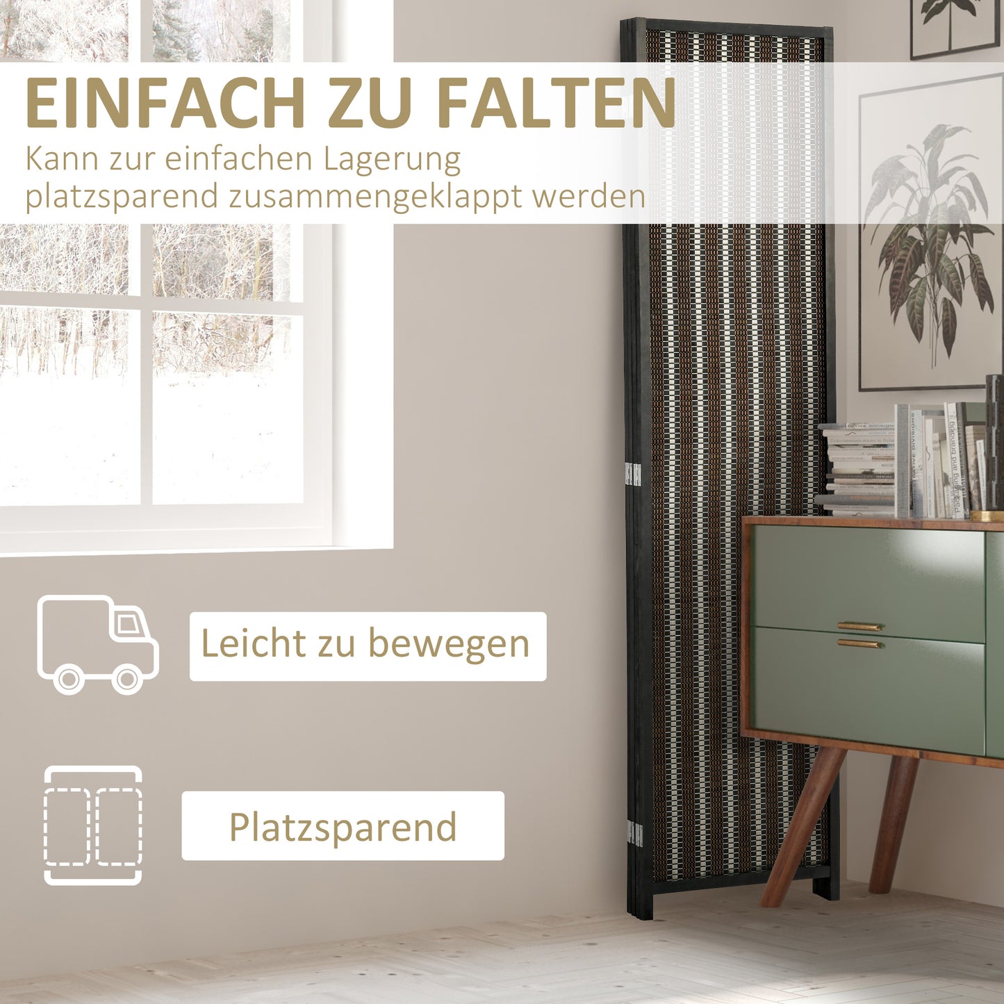 Kamerverdeler – Ruimteverdeler – Scheidingswand – Scherm – Opvouwbaar – Bruin – Duurzaam Dennenhout & Bamboe – 180 x 180 cm – Eenvoudig Opbergen