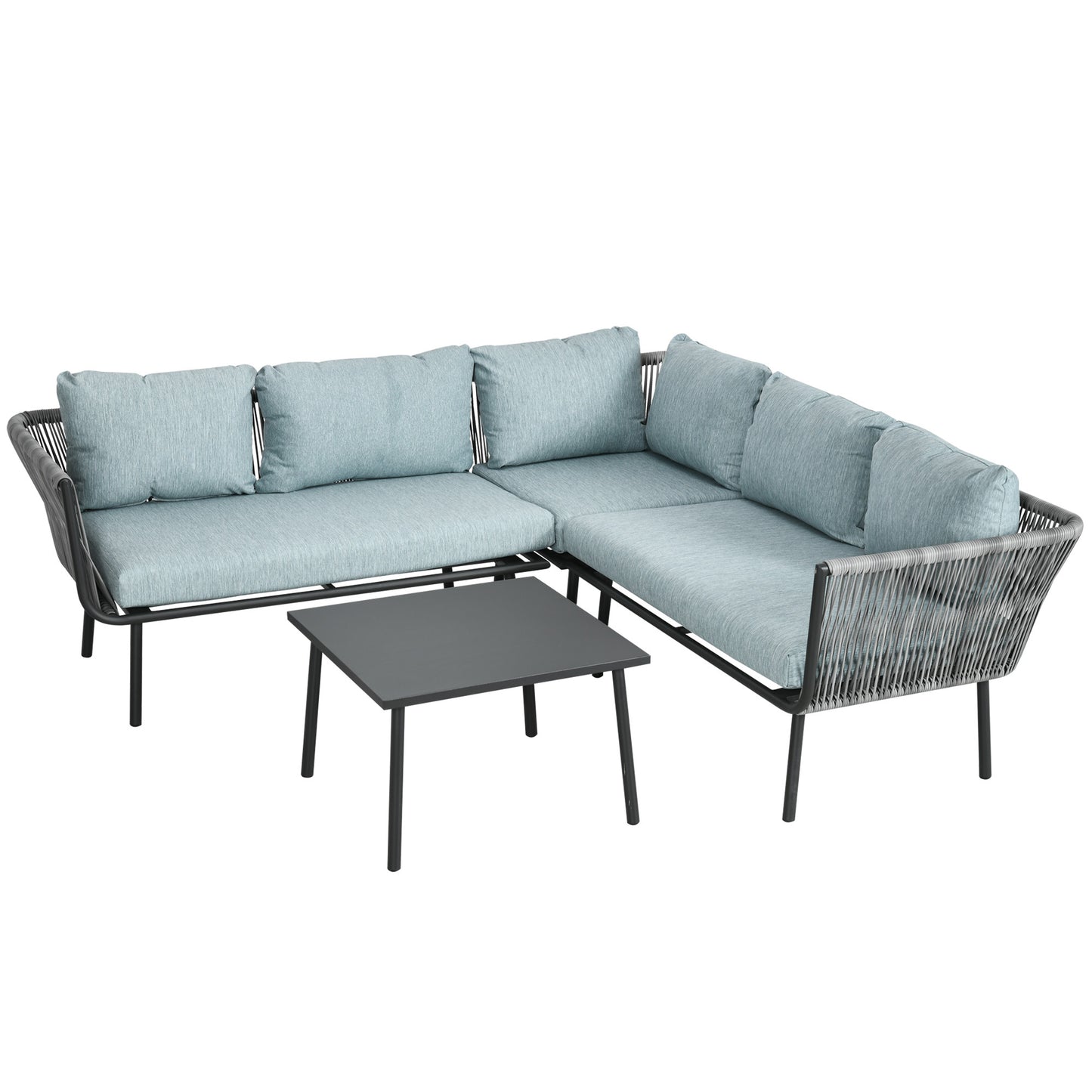 4-delige Hoek Loungeset – Tuinbank – Loungesofa – Buitenbank – Buitenmeubel – Weerbestendig Aluminium Frame – Comfortabele Afneembare Kussens – Grijs