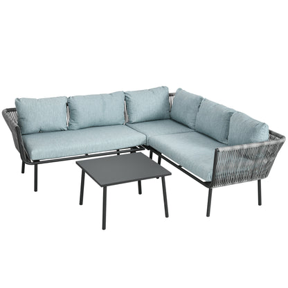 4-delige Hoek Loungeset – Tuinbank – Loungesofa – Buitenbank – Buitenmeubel – Weerbestendig Aluminium Frame – Comfortabele Afneembare Kussens – Grijs