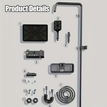 Gunmetal Grijze Douche Set – Regendouche – Handdouche – Badkranen – Douchekraan – 8 Inch Regendouchekop – 4-Function Badkraaanset – Messing Mengkraan – Wandmontage – Inclusief Doucheverlichting