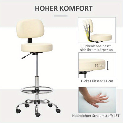 Height-Adjustable Swivel Bar Stool with 360° Rotation & Manual Height Adjustment - Heavy-Duty Faux Leather-like Upholstery, Sturdy 4-Legged Base with Caster Wheels, Beige Counter Height Stool for Kitchen Island, Home Bar, Of