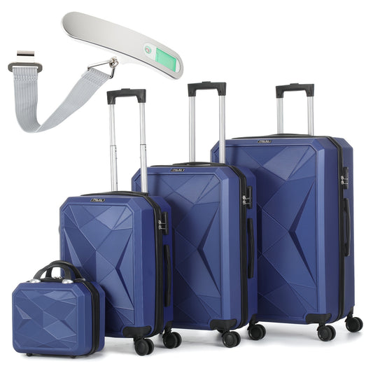 Luggage Set of 4 -12"/20"/24"/28" Expandable Suitcases, Upgraded Zipper, Durable ABS Hard Shell, Blue