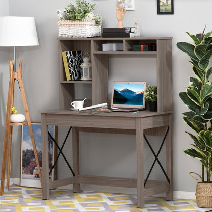 Boekenrek – Boekenkast – Opbergkast – Wandrek – Vakkenkast – 2-in-1 Bureau met Boekenkast – 105 x 50 cm Werkblad – Licht Eikenhout Met Zwart Metaal