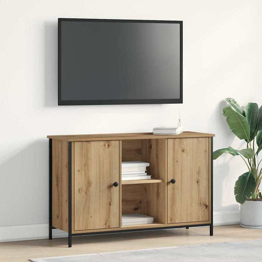 Modern Black Oak TV Stand with Storage - Heavy-Duty Wood & Steel Construction, 68.58cm+ Height, 3.2 Cu Ft Capacity, Minimalist Entertainment Center with Open Shelves & Closed Cabinets, Space-Saving Floor-Standing Design for Living Room, Home Theater, Medi
