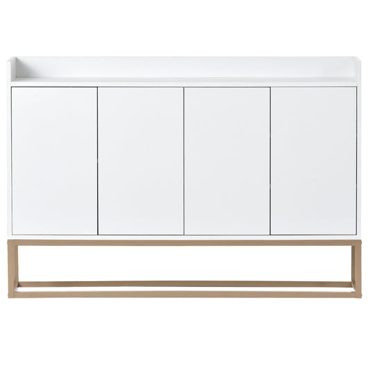 Wit Dressoir – Sideboard – Opbergkast – Buffetkast – Kast – 4-Deurs Handenvrij Design – Verstelbare Legplanken & Metalen Poten – 120x30x80 cm