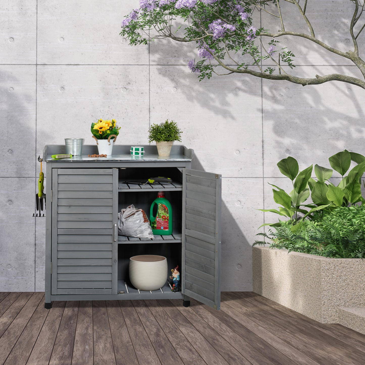 Plantenwerkbank – Tuinwerkbank – Plantenbank – Pottafel – Tuinmeubel – Groot Opbergvak – Stevig Grenenhout