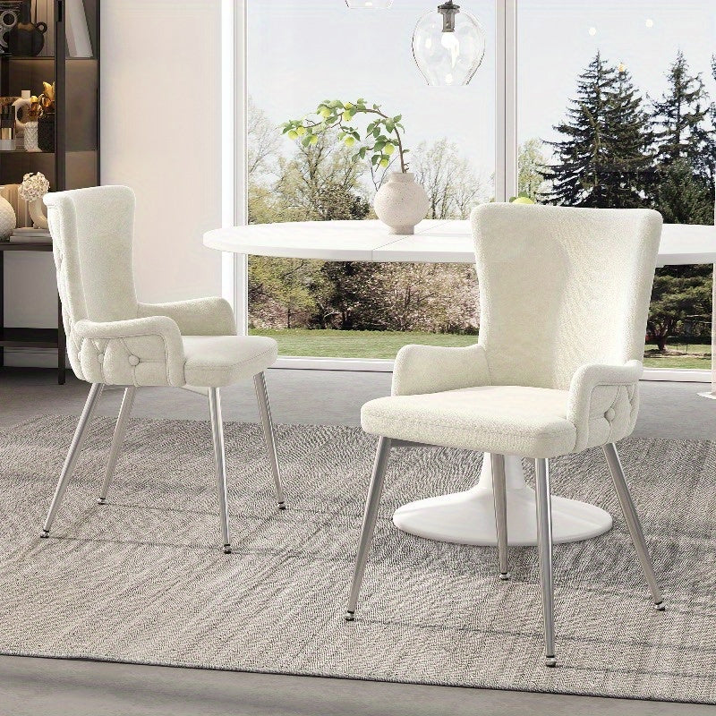 Eetkamerstoelen – Stoelen – Kuipstoelen – Armleunstoelen – Dining Chairs – Luxe Fluwelen Zitting – Zilverkleurig Metalen Frame – Set van 6 – Beige – Comfortabel