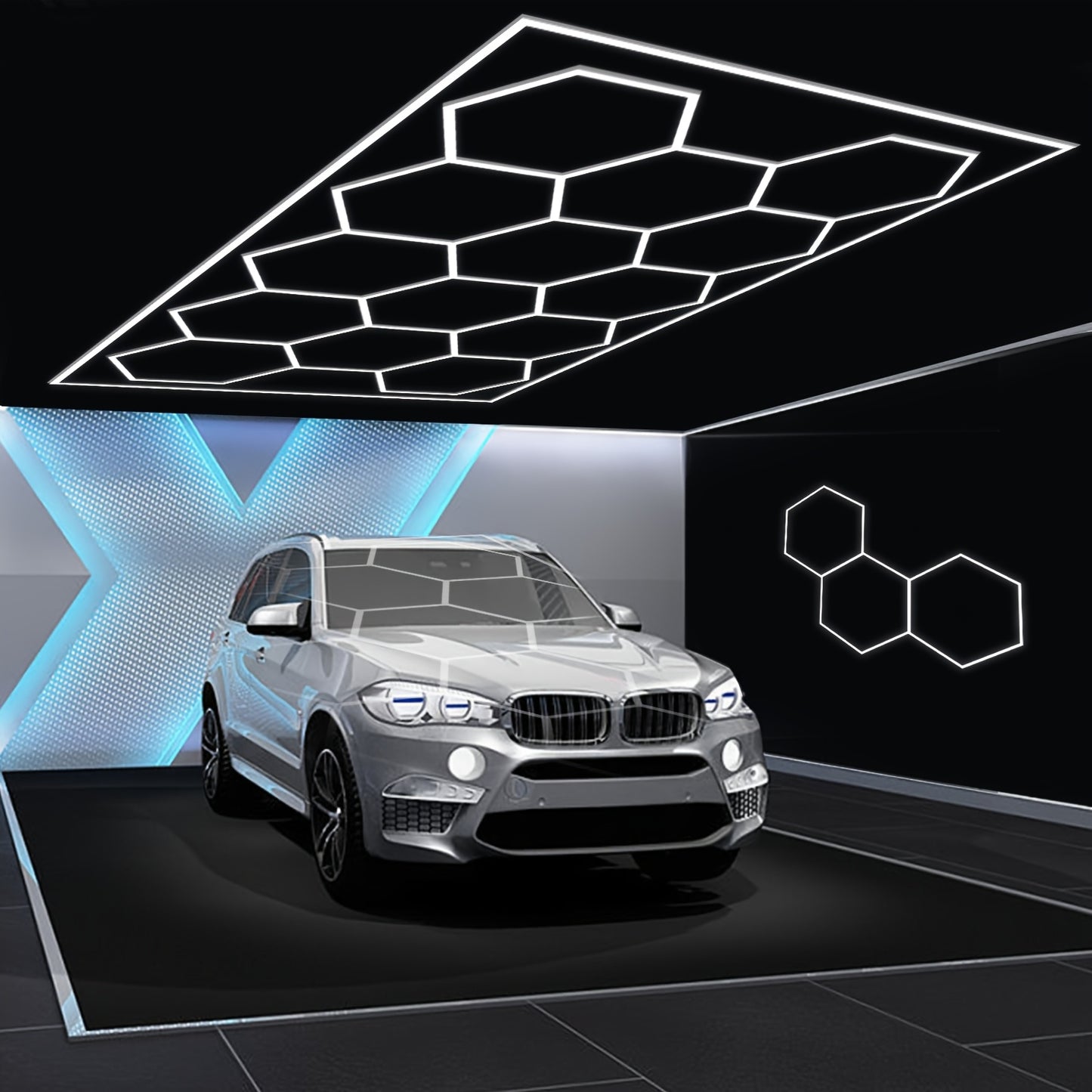 plafondlamp garage – garageverlichting – werkplaatslamp – hexagon lamp – led plafondlamp – 14-delige hexagonale honeycomb lamp – 680W 72420 lumen – koel wit 6500K energiezuinig