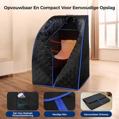 Draagbare Infrarood Sauna – Infra Sauna Tent – Sauna Box – Persoonlijke Sauna – Detox Sauna – Zwart – Inclusief Opvouwbare Stoel – Afstandsbediening – 101,6 x 83,8 cm