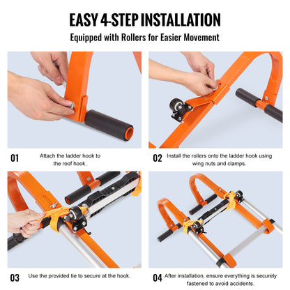 Ladderhaak – Dakhaak – Nokhaak – Ladderstabilisator – Ladderhouder – Stalen Constructie – 360° Draaibare Wielen