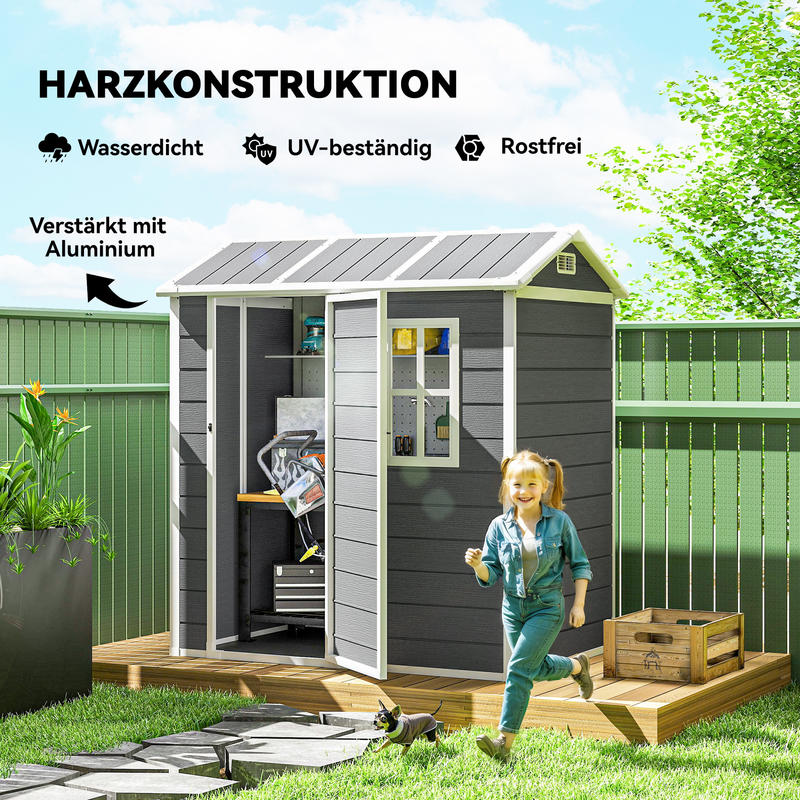 Opbergschuur Tuinschuur Buitenschuur Berging Fietsenstalling – Compact Formaat – Duurzaam Resin Kunststof – Afsluitbare Deur – Modulair Ontwerp