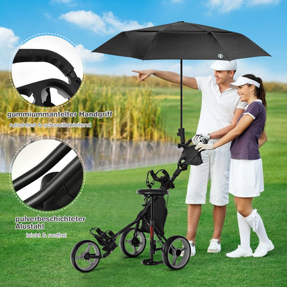 Golf Trolley – Golf Buggy – Golfkar – Golfwagen – Golf Push Pull Cart – Inklapbaar – Lichtgewicht – Verstelbare Handgreep En Zitting – Scorekaarthouder – 3 Wielen – Stevig Frame – Zwart
