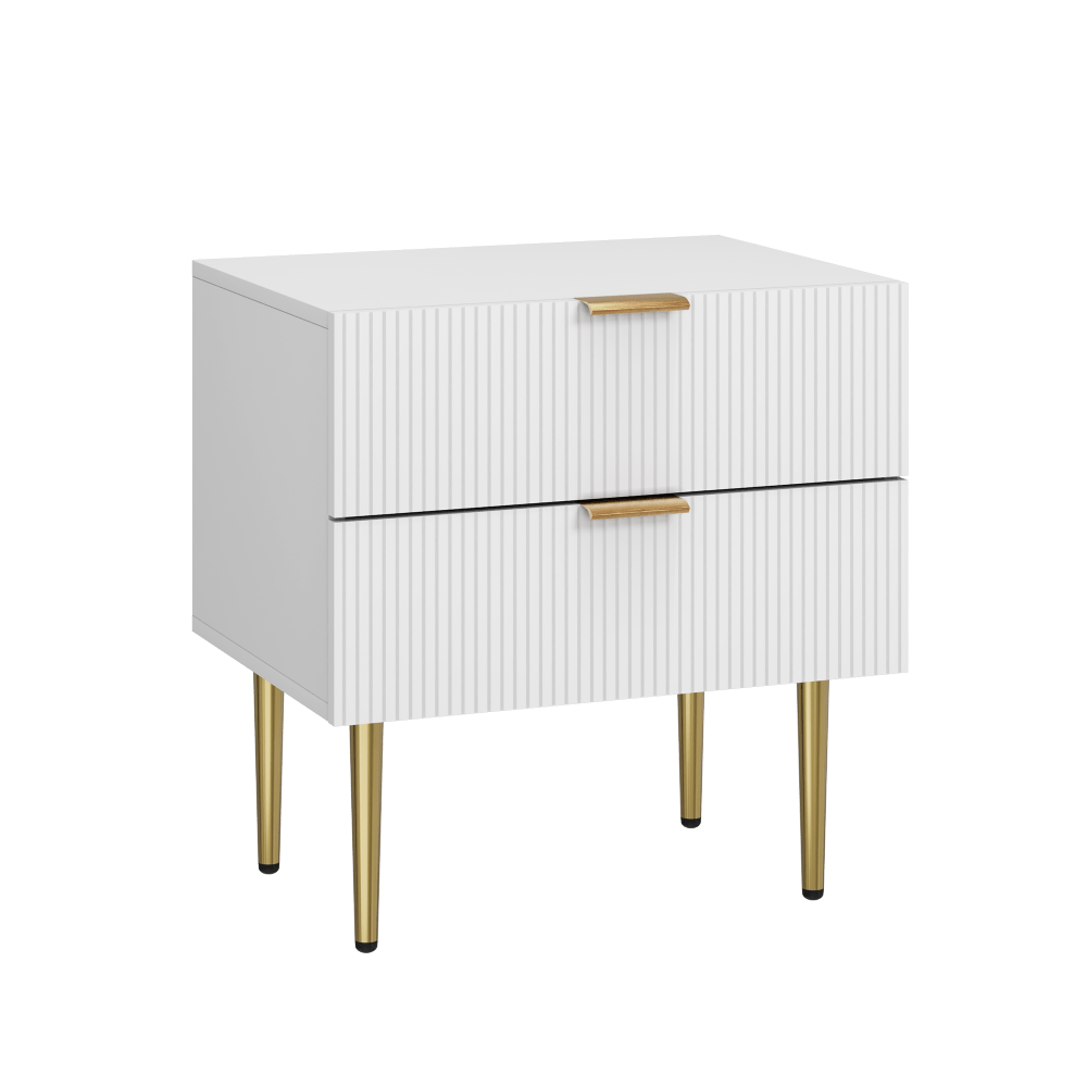 Nachtkastje – Bedside Table – Nachtkast – Bijzettafel – Opberglade – Modern Design – 2 Lades – Stevige Metalen Poten – Compact 53x41,5 cm