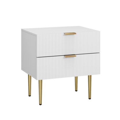Nachtkastje – Bedside Table – Nachtkast – Bijzettafel – Opberglade – Modern Design – 2 Lades – Stevige Metalen Poten – Compact 53x41,5 cm