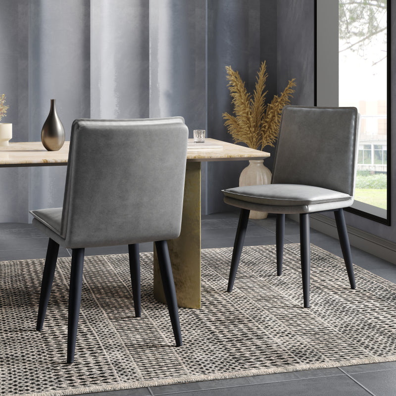 Eetkamerstoel – Stoel – Zetel – Cafestoel – Kuipstoel – Modern Grijs PU – Dubbel Gekussend Zitvlak – Stevig Metalen Frame – Onderhoudsvriendelijk – Comfortabel