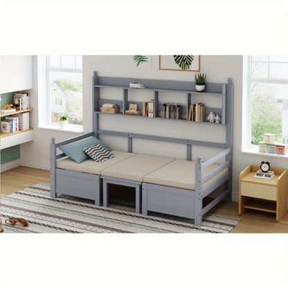 Multifunctionele Slaapbank – Logeerbank – Bedbank – Slaapbed – Studiebank – 200x90 cm – 2-in-1 Ontwerp Met Opbergrek – Comfortabele Grijze Kussens