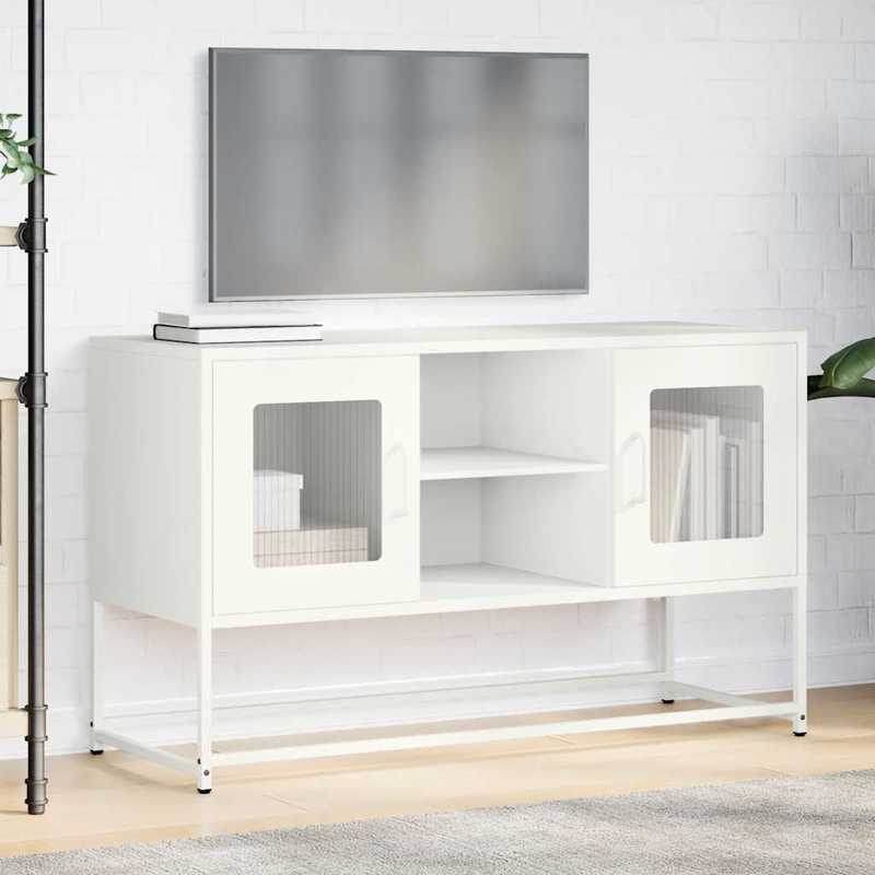 Mobile TV White 100.5x39x60.5 cm in Steel Practical Removable