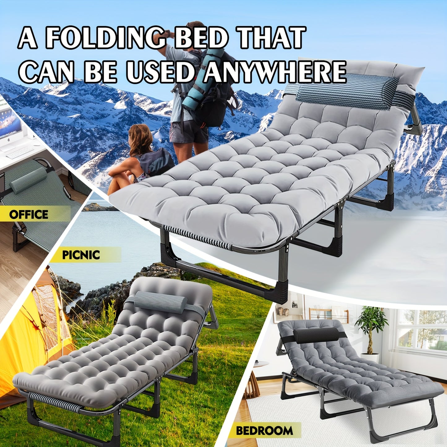 Campingbed – Reisbed – Veldbed – Opvouwbaar Bed – Slaapbed – Inklapbaar 4-Persoons – Aluminium Frame – Inclusief Matras – Draagt Tot 150 kg