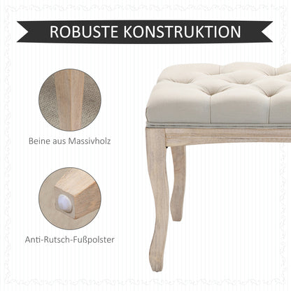 Gestoffeerde Bank – Schoenenbank – Zitbank – Opbergbank – Voetenbank – Linnen Bekleding – Houten Frame – 110 x 40 x 48 cm – Beige