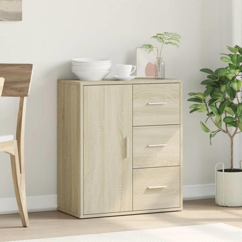 Opbergkast – Nachtkastje – Bijzetkast – Ladekast – Sideboard – Sonoma Oak – 3 Lades & 2 Planken – Metaal Frame – Compact 60x31x70 cm – Vrijstaand
