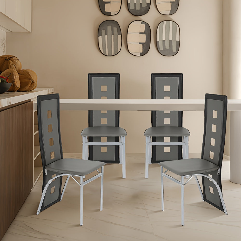 Eetkamerstoel – Stoel – Barstoel – Keukenstoel – Caféstoel – Set van 4 – Hoogwaardige PU Zitting – Ergonomische Rugleuning – Zwart-Grijs – Stevig & Comfortabel – Eenvoudige Montage