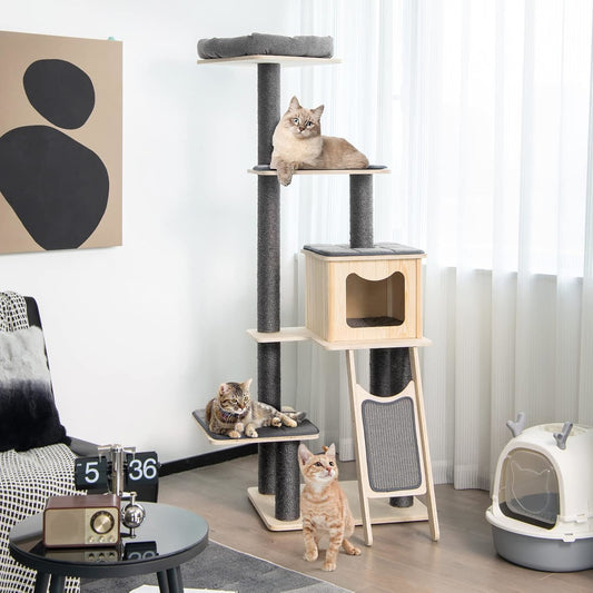 Krabpaal – Kattenboom – Krabmeubel – Kattentoren – Kattenhuis – Volledig Sisal – Pluche Mand – Ruime Condo – Modern Design