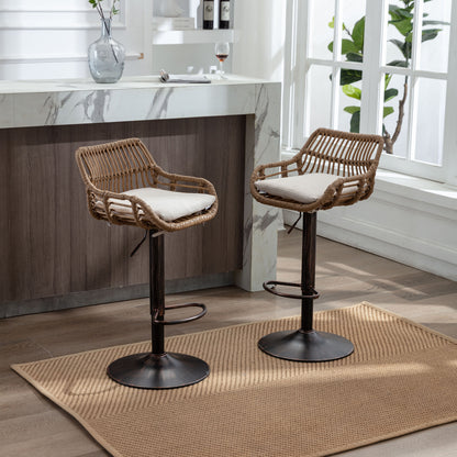 Barstoel – Barkruk – Barkrukken – Barstoelen – Keukenstoel – Verstelbare Hoogte – Beige Linnen Kussen – Zwarte Metalen Poot – Set Van 2 – Met Voetsteun – Direct Gebruiksklaar