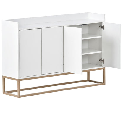 Dressoir – Kast – Sideboard – Buffetkast – Opbergkast – Wit 120x30x80 cm – Metalen Poot – Verstelbare Legplanken