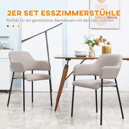 Eetkamerstoelen – Stoel – Kuipstoel – Keukenstoel – Zithoekstoel – Linnen Look Bekleding – Stalen Frame – Set Van 2 – Beige – Ergonomische Rugleuning – Antislip Voetdoppen
