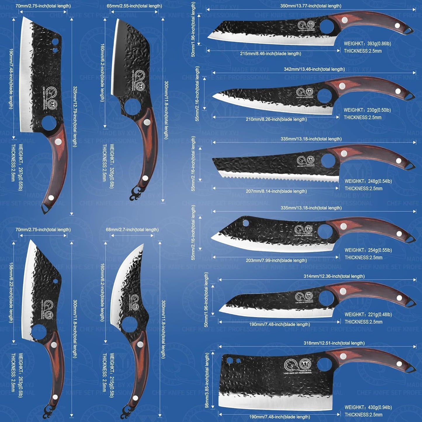 10-Delige Keukenmessenset – Messenset – Keukenmessen – Snijset – Koksset – Ergonomische Handvatten – Gehard Staal