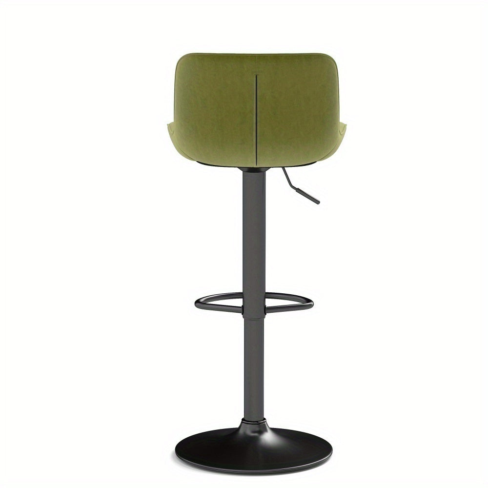 Barstoel – Barkruk – Barstoel Kruk – Keukenstoel – Barstoel Stoel – Set van 2 – Verstelbare Zithoogte – 360° Draaibaar – Groene Velvet Bekleding – Stevige Zwarte Metalen Poten
