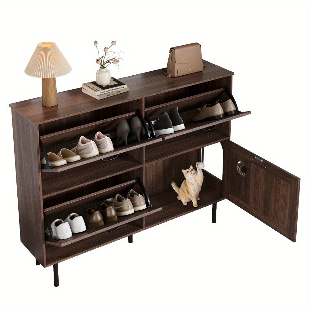 Schoenenkast – Schoenenrek – Schoenenopberger – Halmeubel – Schoenenbank – Smal Design – Stevig Metalen Frame – 3 Kanteldeuren – Met Katten Speeltje – Compact Voor Kleine Ruimtes