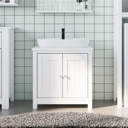 Wastafelmeubel – Badkamermeubel – Wastafelonderkast – Waskomkast – Onderbouwkast – Massief Grenenhout – Compact Ontwerp 60x34x59 cm – Wit
